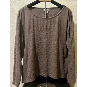 Appleseeds Womens Top Sz Petite Large Tan/ Brown Round Neck Long Sleeve T Shirt